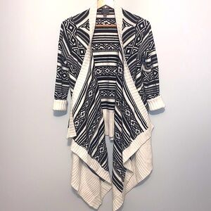 B&W Tribal Print Waterfall Cardigan
